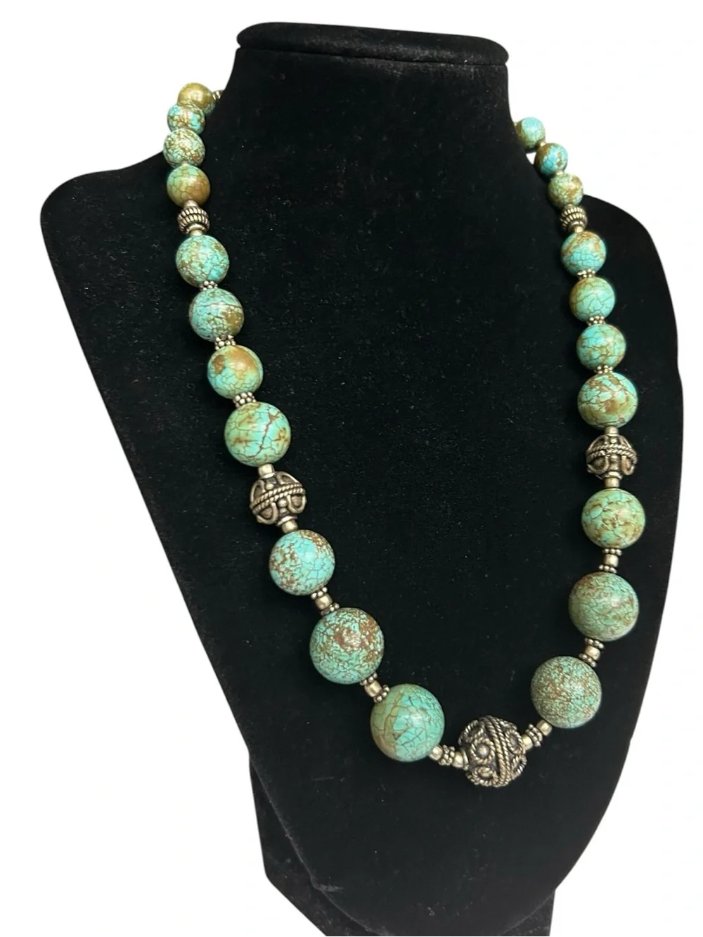 Turquoise Stone Beaded Statement Necklace India Artisan Southwestern Boho Ethnic